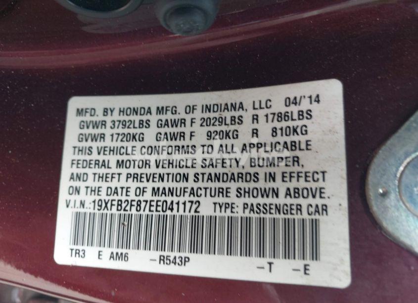 Photo 9 of 2014 Honda Civic EX (VIN 19XFB2F87EE041172)