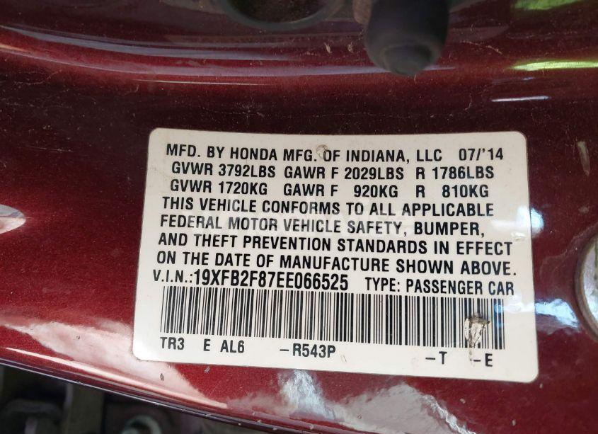 Photo 9 of 2014 Honda Civic EX (VIN 19XFB2F87EE066525)