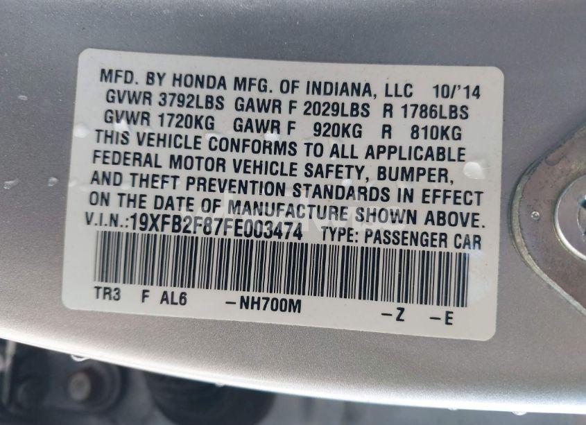 Photo 9 of 2015 Honda Civic EX (VIN 19XFB2F87FE003474)