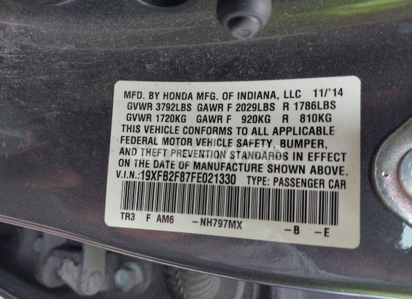 Photo 9 of 2015 Honda Civic EX (VIN 19XFB2F87FE021330)