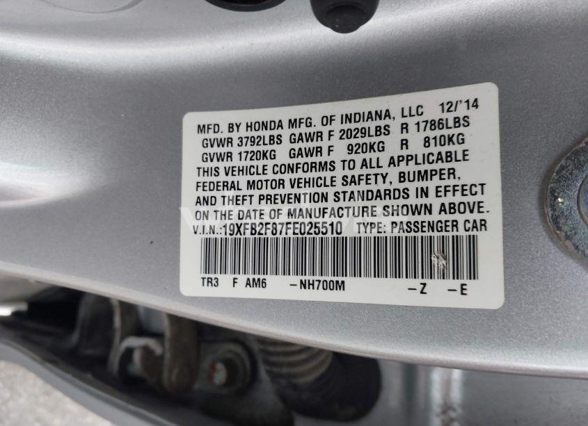 Photo 9 of 2015 Honda Civic EX (VIN 19XFB2F87FE025510)