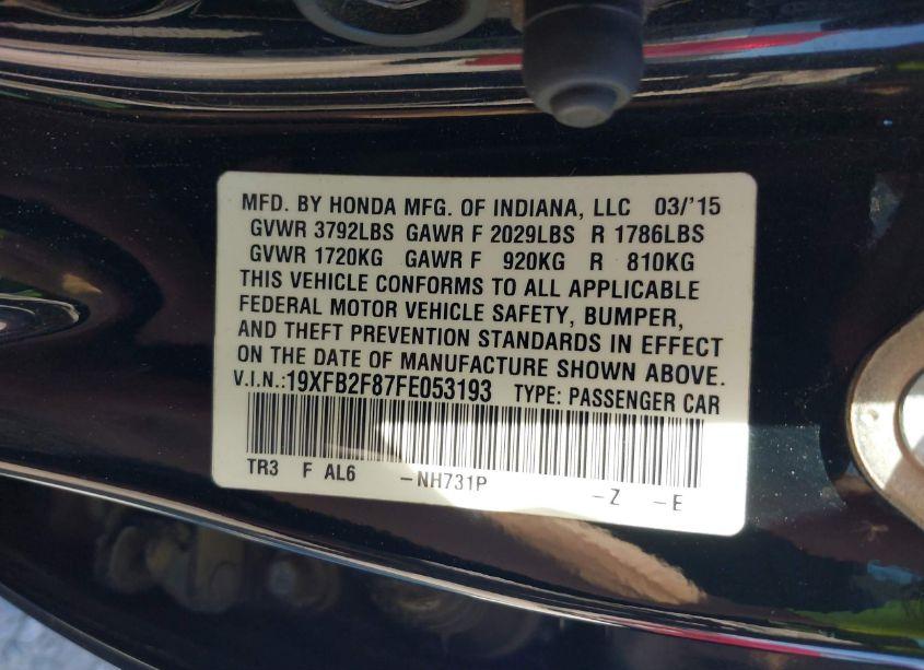 Photo 9 of 2015 Honda Civic EX (VIN 19XFB2F87FE053193)