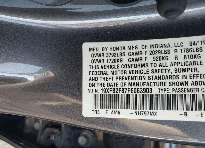 Photo 9 of 2015 Honda Civic EX (VIN 19XFB2F87FE063903)