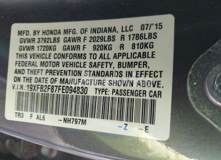 Photo 9 of 2015 Honda Civic EX (VIN 19XFB2F87FE094830)