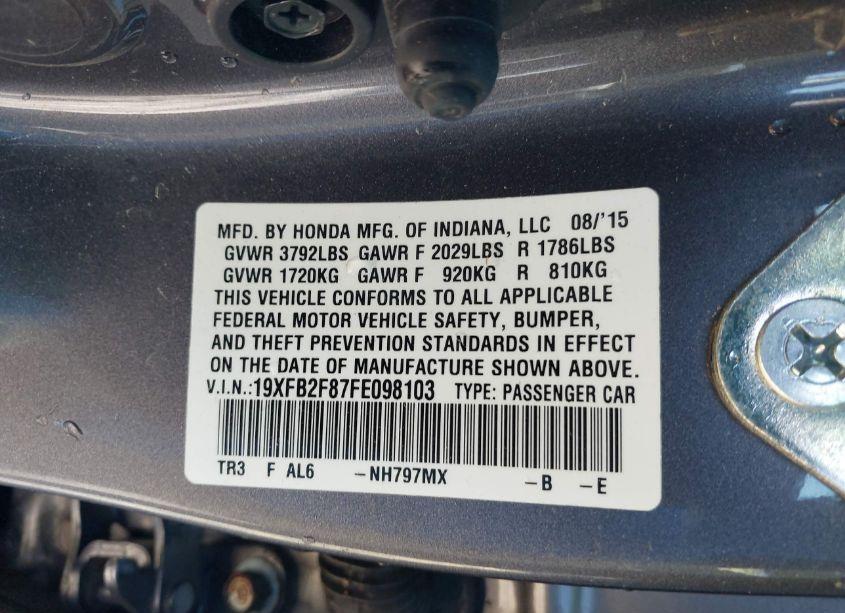 Photo 9 of 2015 Honda Civic EX (VIN 19XFB2F87FE098103)