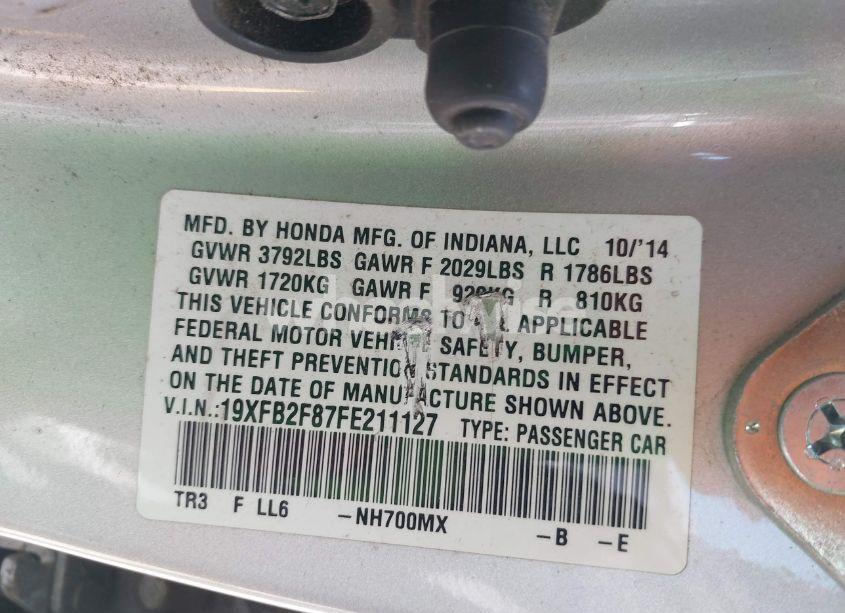 Photo 9 of 2015 Honda Civic EX (VIN 19XFB2F87FE211127)