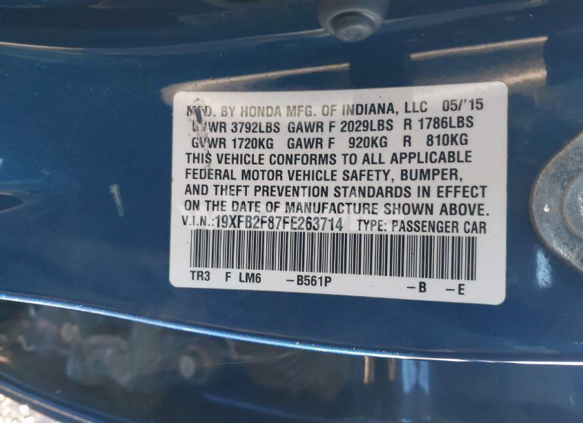 Photo 9 of 2015 Honda Civic EX (VIN 19XFB2F87FE263714)
