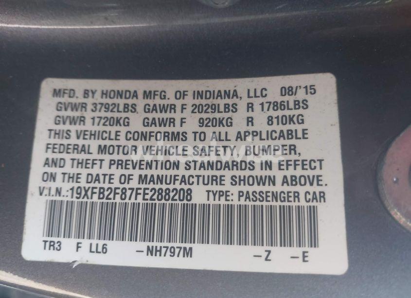 Photo 9 of 2015 Honda Civic EX (VIN 19XFB2F87FE288208)