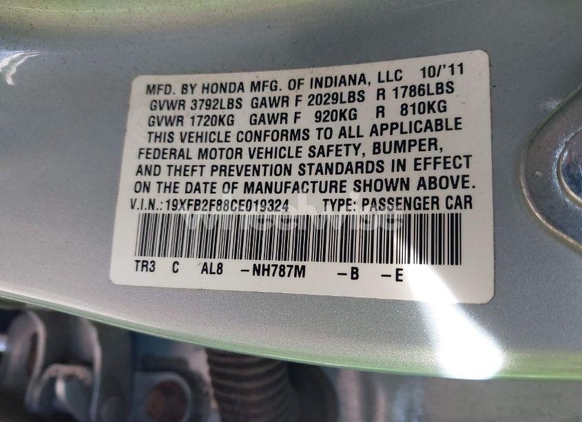 Photo 9 of 2012 Honda Civic EX (VIN 19XFB2F88CE019324)