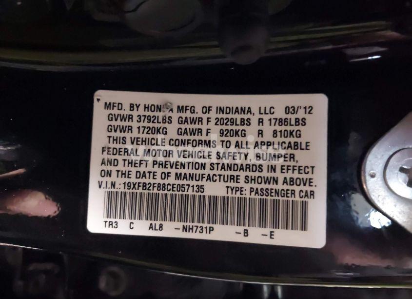 Photo 9 of 2012 Honda Civic EX (VIN 19XFB2F88CE057135)