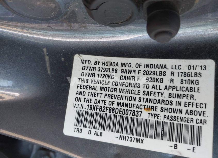 Photo 9 of 2013 Honda Civic EX (VIN 19XFB2F88DE007837)