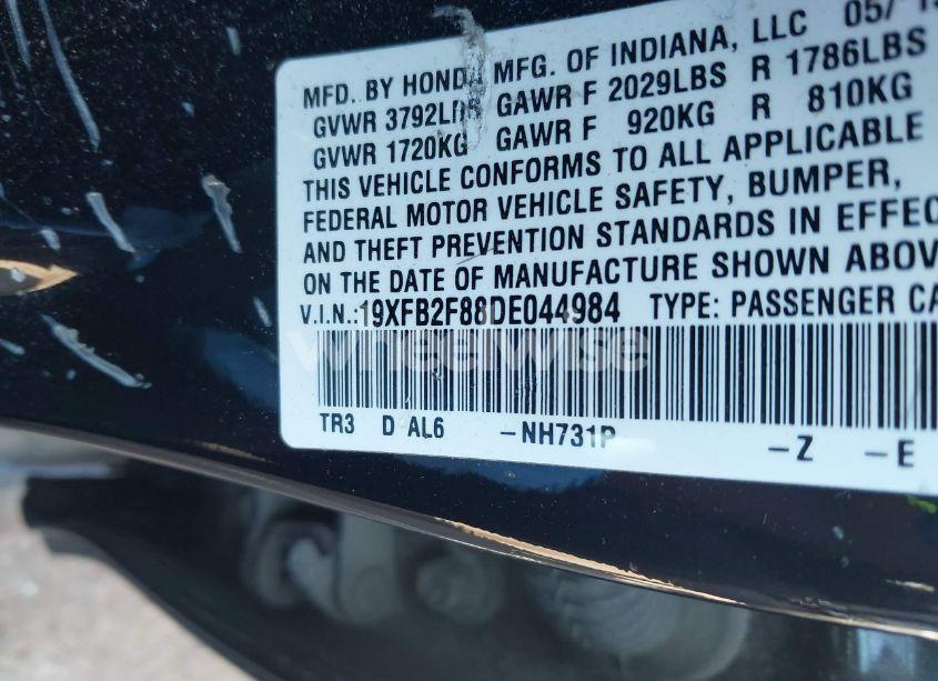 Photo 9 of 2013 Honda Civic EX (VIN 19XFB2F88DE044984)