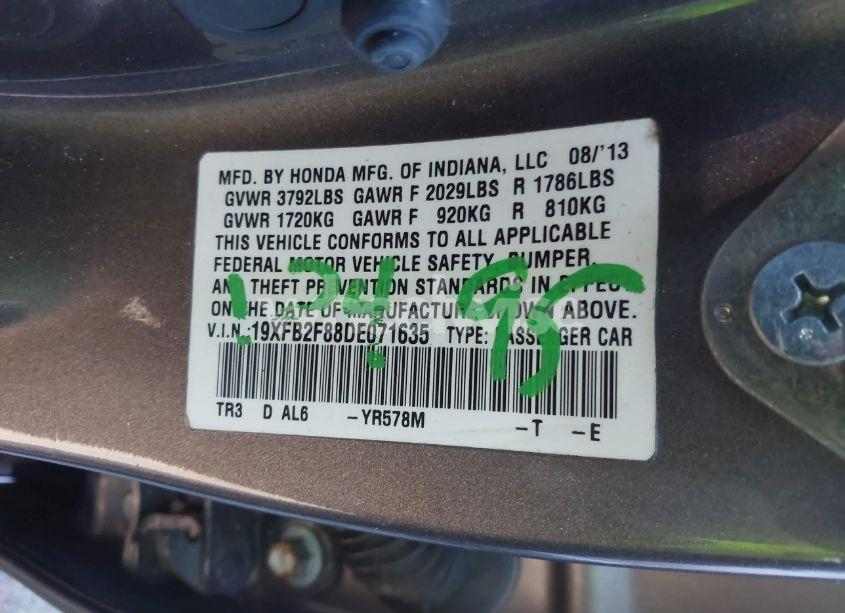 Photo 9 of 2013 Honda Civic EX (VIN 19XFB2F88DE071635)