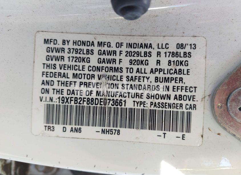 Photo 9 of 2013 Honda Civic EX (VIN 19XFB2F88DE073661)