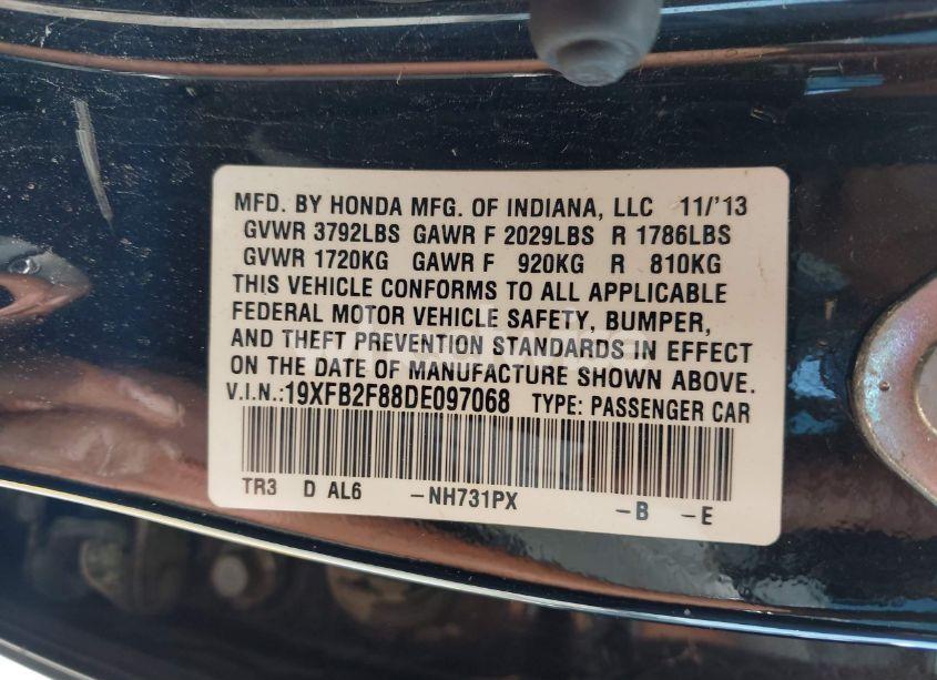 Photo 9 of 2013 Honda Civic EX (VIN 19XFB2F88DE097068)