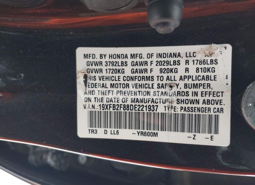 Photo 9 of 2013 Honda Civic EX (VIN 19XFB2F88DE221937)