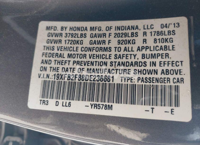 Photo 9 of 2013 Honda Civic EX (VIN 19XFB2F88DE236681)