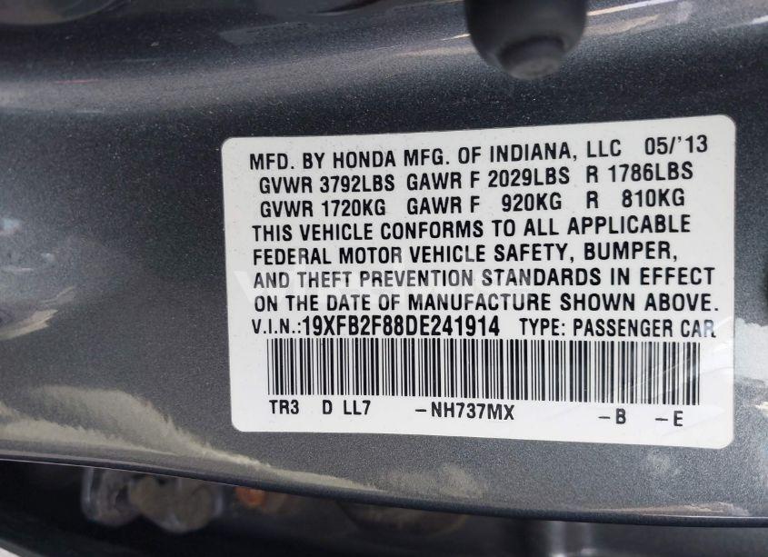 Photo 9 of 2013 Honda Civic EX (VIN 19XFB2F88DE241914)