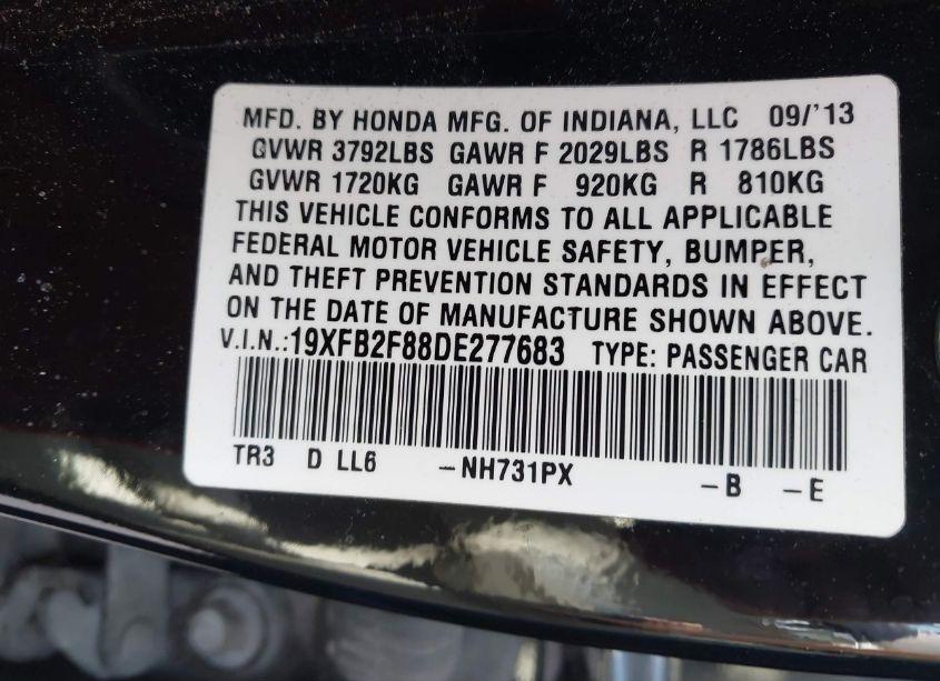 Photo 9 of 2013 Honda Civic EX (VIN 19XFB2F88DE277683)