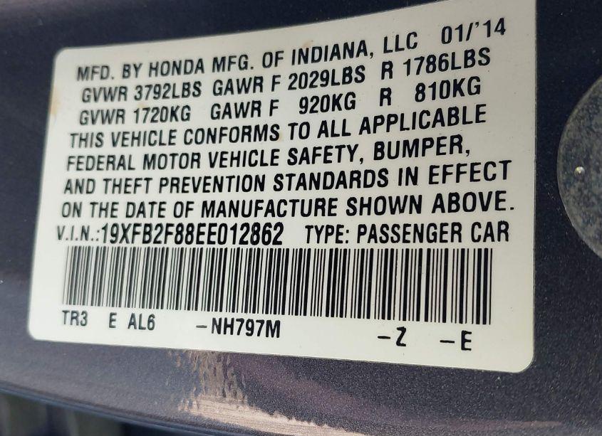 Photo 9 of 2014 Honda Civic EX (VIN 19XFB2F88EE012862)