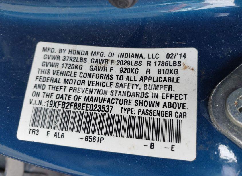 Photo 9 of 2014 Honda Civic EX (VIN 19XFB2F88EE023537)