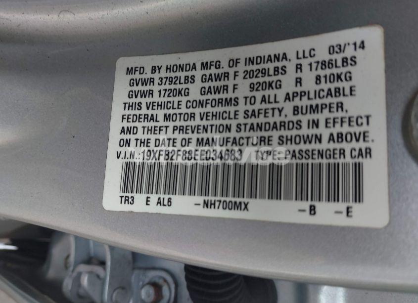 Photo 9 of 2014 Honda Civic EX (VIN 19XFB2F88EE034683)