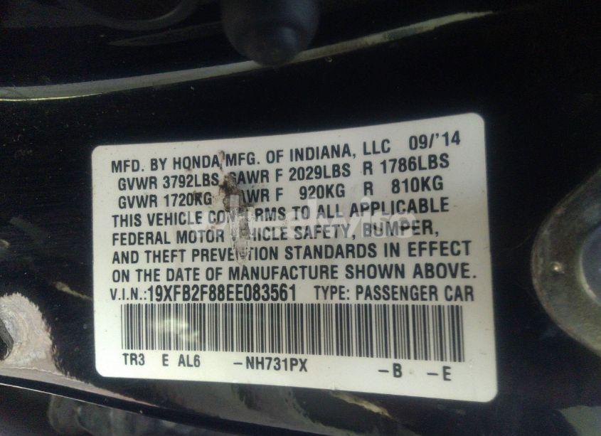 Photo 9 of 2014 Honda Civic EX (VIN 19XFB2F88EE083561)