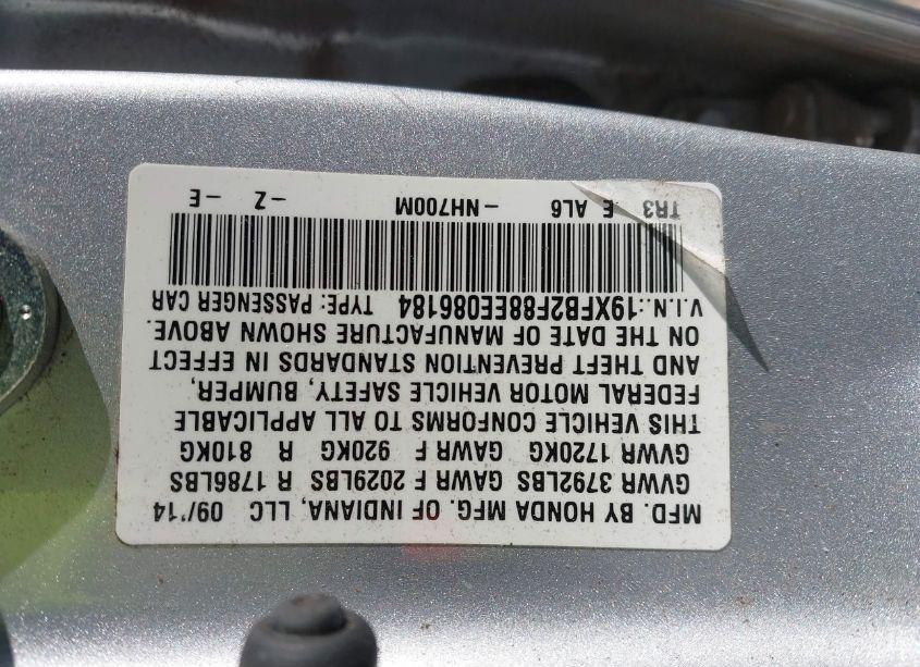 Photo 9 of 2014 Honda Civic EX (VIN 19XFB2F88EE086184)