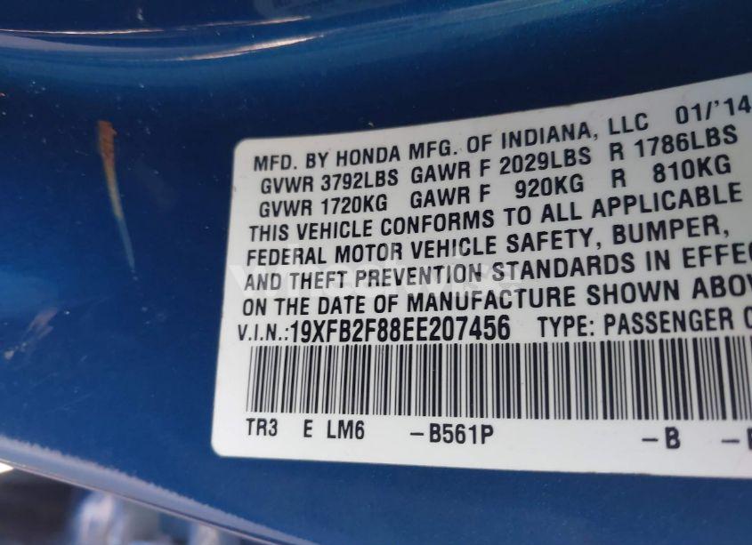 Photo 9 of 2014 Honda Civic EX (VIN 19XFB2F88EE207456)