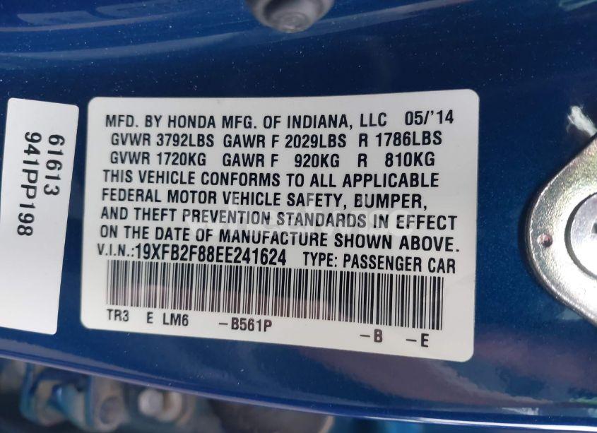 Photo 9 of 2014 Honda Civic EX (VIN 19XFB2F88EE241624)