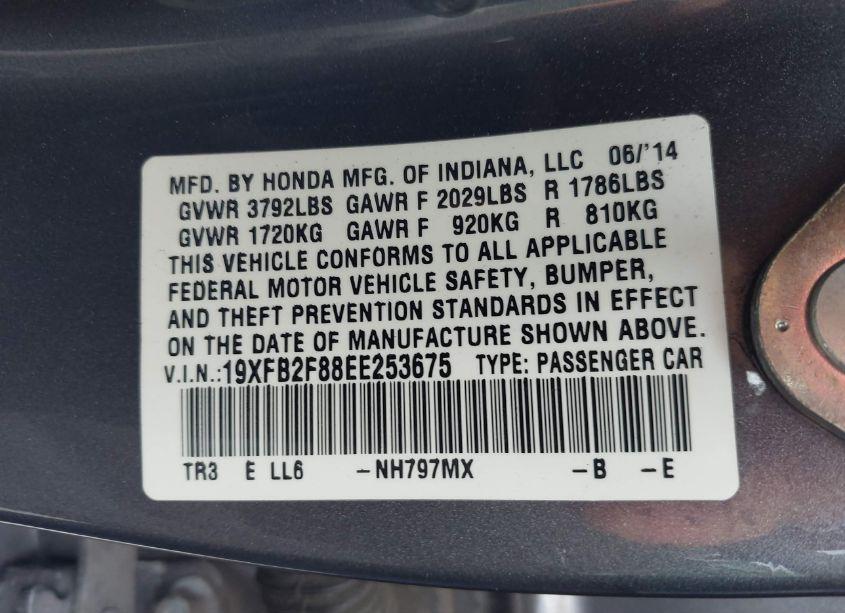 Photo 9 of 2014 Honda Civic EX (VIN 19XFB2F88EE253675)