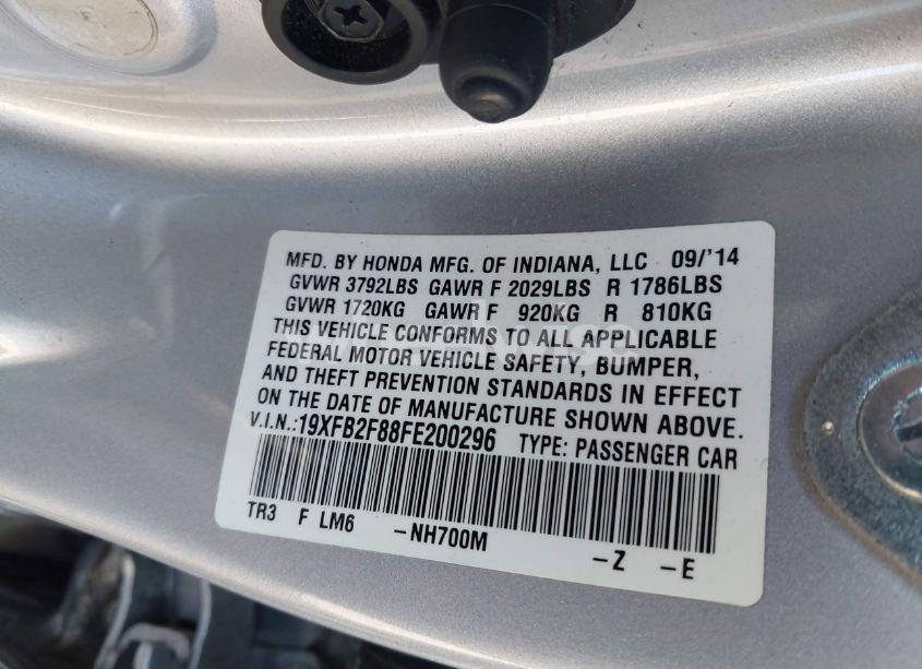 Photo 9 of 2015 Honda Civic EX (VIN 19XFB2F88FE200296)