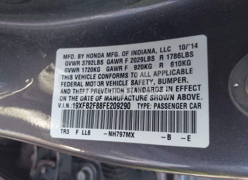Photo 9 of 2015 Honda Civic EX (VIN 19XFB2F88FE209290)