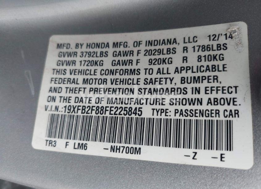 Photo 9 of 2015 Honda Civic EX (VIN 19XFB2F88FE225845)