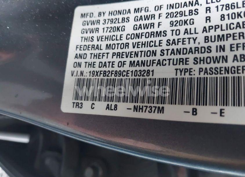 Photo 9 of 2012 Honda Civic EX (VIN 19XFB2F89CE103281)