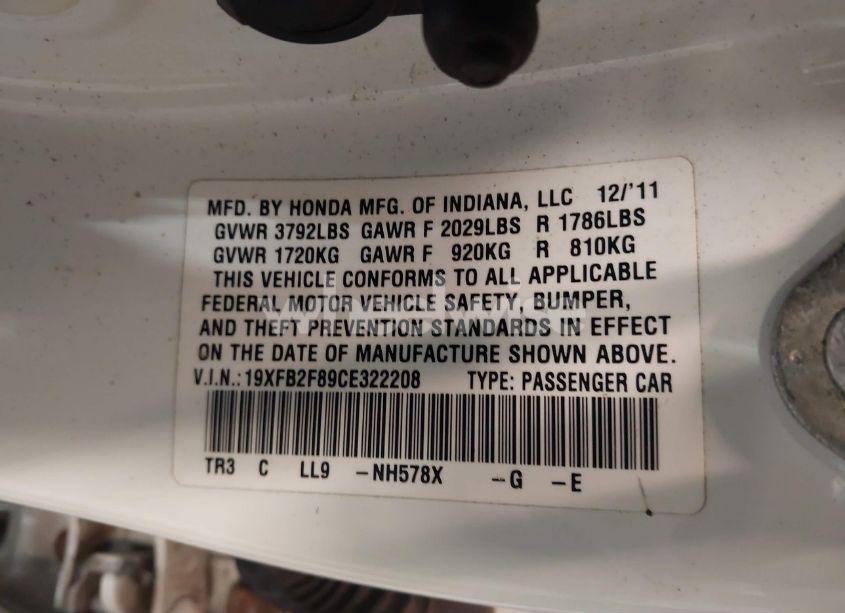 Photo 9 of 2012 Honda Civic EX (VIN 19XFB2F89CE322208)