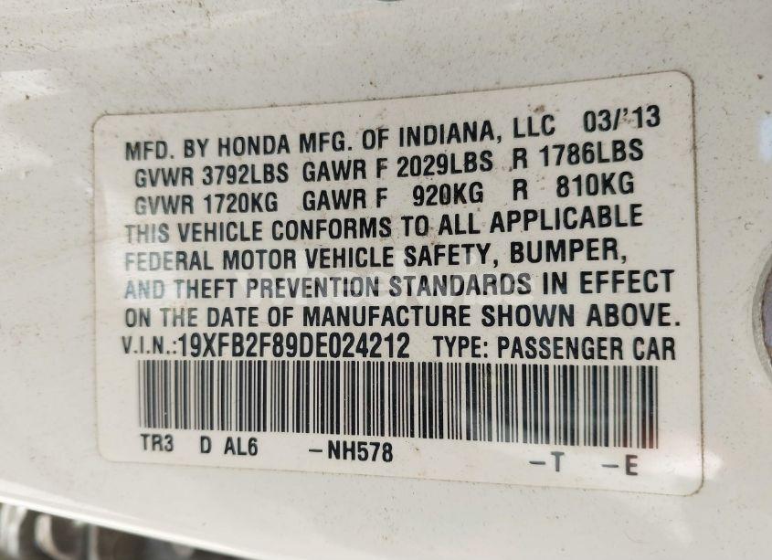 Photo 9 of 2013 Honda Civic EX (VIN 19XFB2F89DE024212)