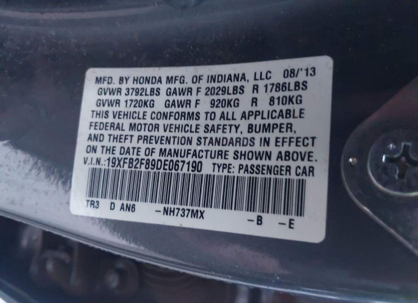 Photo 9 of 2013 Honda Civic EX (VIN 19XFB2F89DE067190)