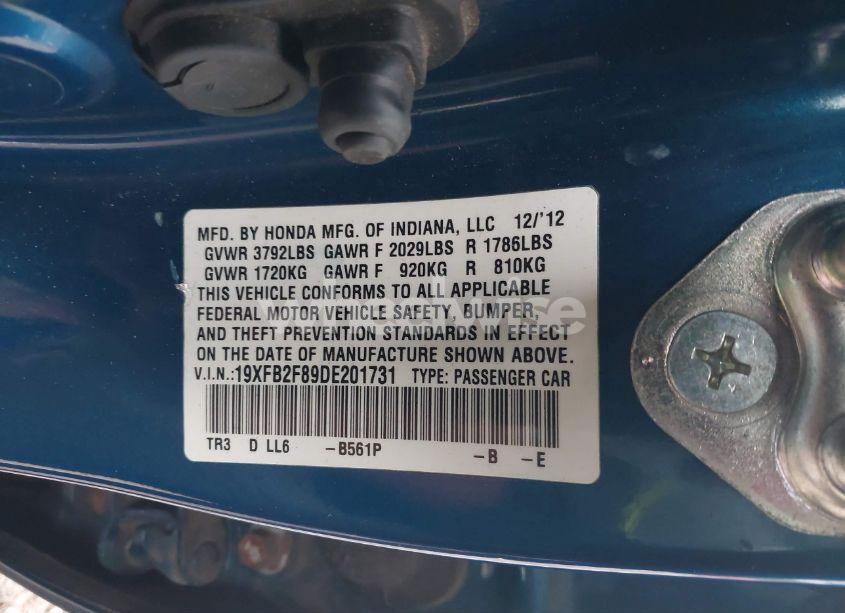 Photo 9 of 2013 Honda Civic EX (VIN 19XFB2F89DE201731)