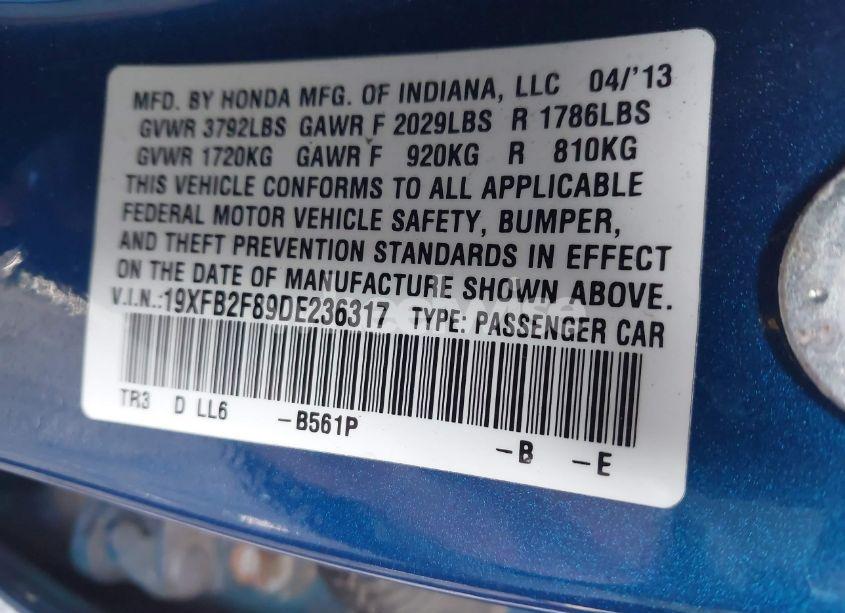 Photo 9 of 2013 Honda Civic EX (VIN 19XFB2F89DE236317)