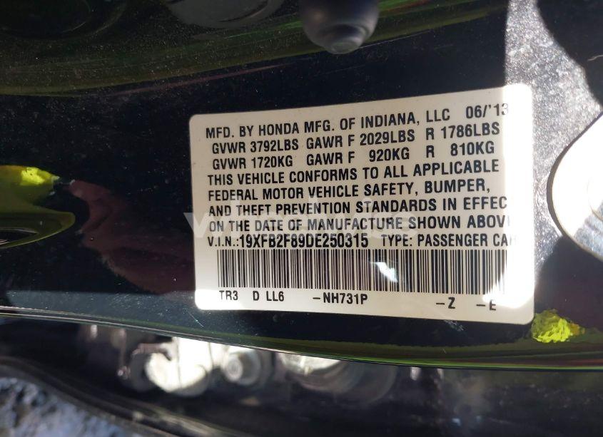 Photo 9 of 2013 Honda Civic EX (VIN 19XFB2F89DE250315)