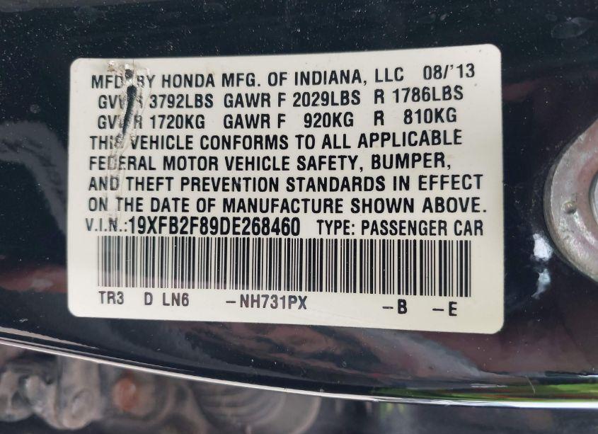 Photo 9 of 2013 Honda Civic EX (VIN 19XFB2F89DE268460)