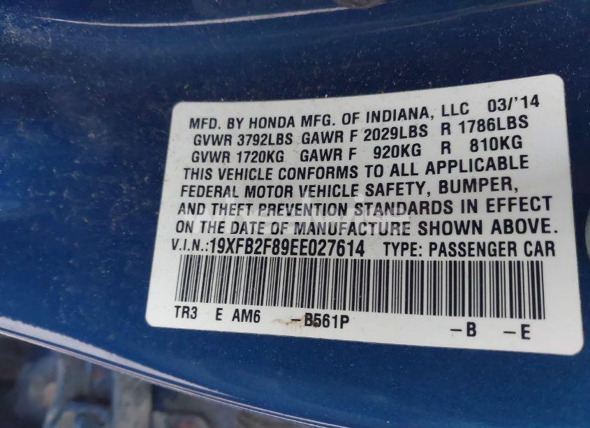 Photo 9 of 2014 Honda Civic EX (VIN 19XFB2F89EE027614)