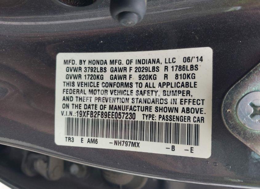 Photo 9 of 2014 Honda Civic EX (VIN 19XFB2F89EE057230)