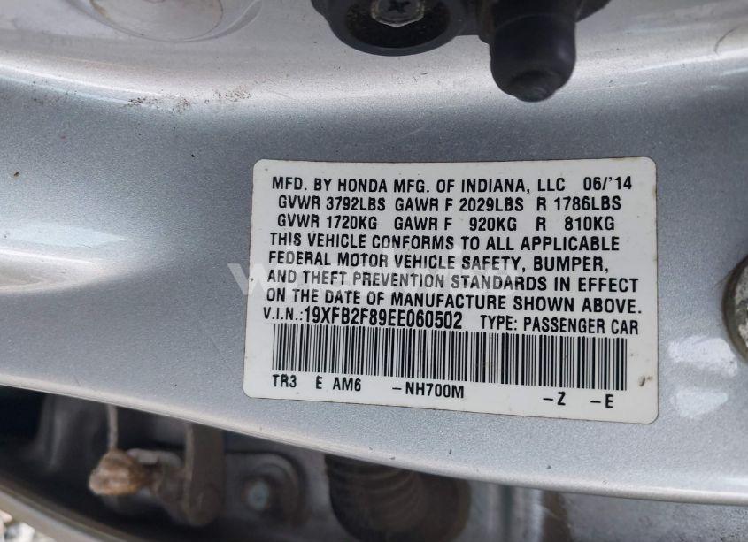 Photo 9 of 2014 Honda Civic EX (VIN 19XFB2F89EE060502)