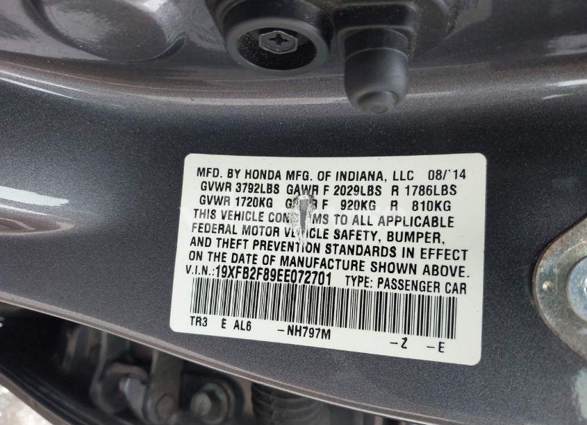 Photo 9 of 2014 Honda Civic EX (VIN 19XFB2F89EE072701)