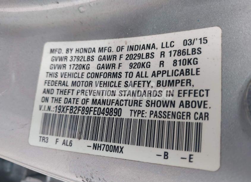 Photo 9 of 2015 Honda Civic EX (VIN 19XFB2F89FE049890)