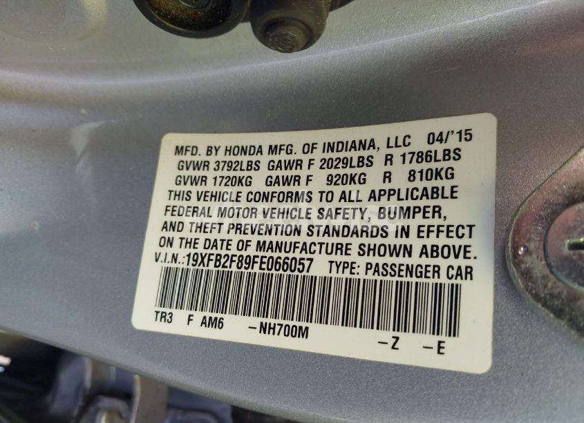 Photo 9 of 2015 Honda Civic EX (VIN 19XFB2F89FE066057)