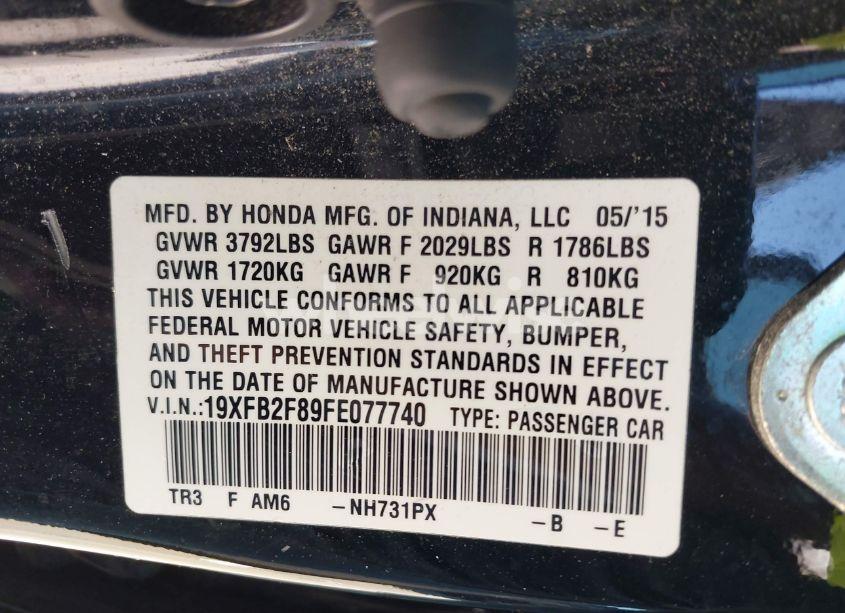 Photo 9 of 2015 Honda Civic EX (VIN 19XFB2F89FE077740)