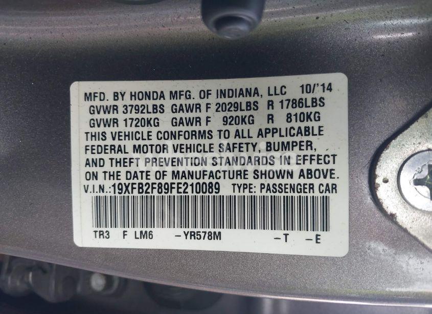 Photo 9 of 2015 Honda Civic EX (VIN 19XFB2F89FE210089)